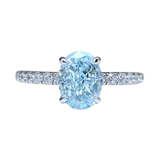 Oval Crushed Ice Blue Aquamarine Fancy Solitaire Ring 1.5ct