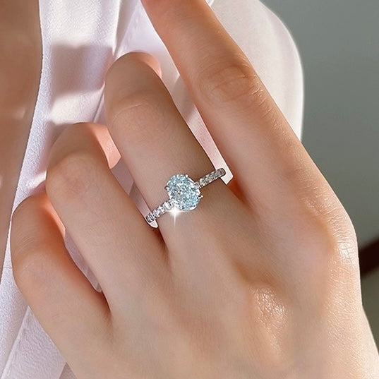 Oval Crushed Ice Blue Aquamarine Fancy Solitaire Ring 1.5ct