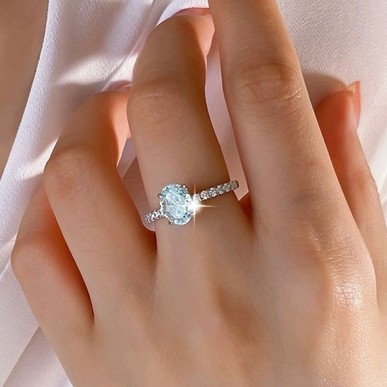 Oval Crushed Ice Blue Aquamarine Fancy Solitaire Ring 1.5ct