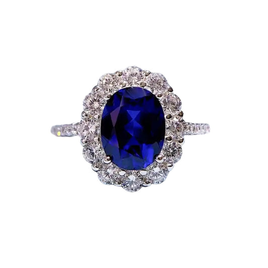 Oval Blue Sapphire Diamonds Halo Fancy Ring 3ct