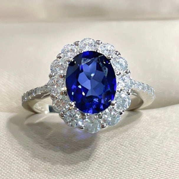 Oval Blue Sapphire Diamonds Halo Fancy Ring 3ct