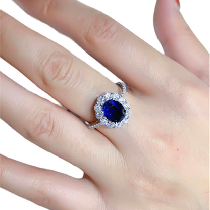 Oval Blue Sapphire Diamonds Halo Fancy Ring 3ct