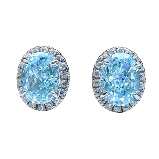 Oval Crushed Ice Blue Aquamarine Halo Stud Earrings 1.5ct each