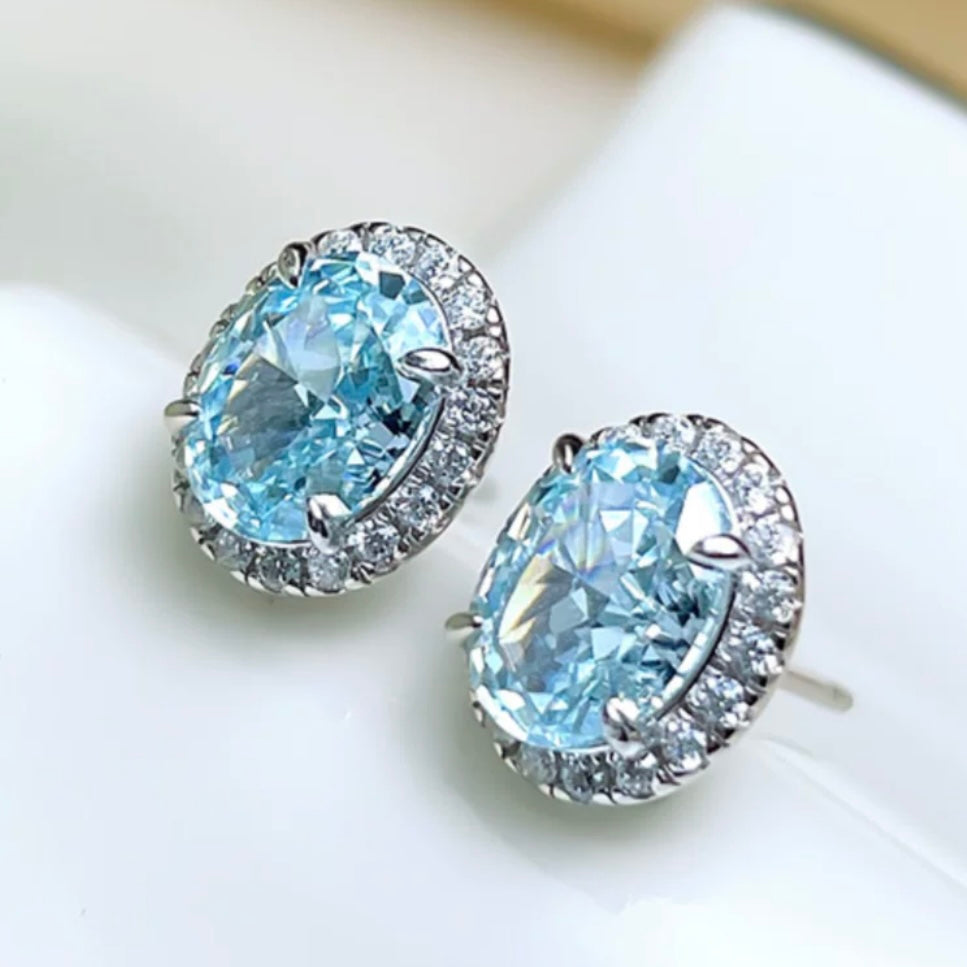 Oval Crushed Ice Blue Aquamarine Halo Stud Earrings 1.5ct each