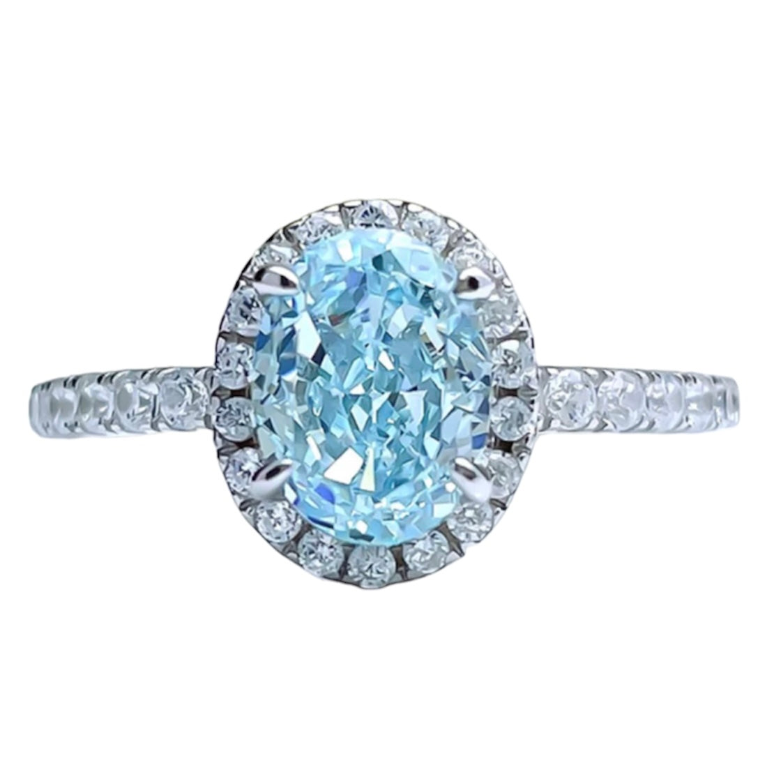 Oval Crushed Ice Blue Aquamarine Halo Fancy Ring 1.5ct