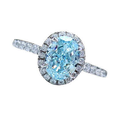 Oval Crushed Ice Blue Aquamarine Halo Fancy Ring 1.5ct