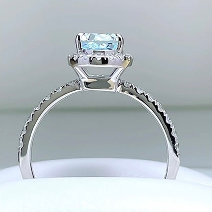 Oval Crushed Ice Blue Aquamarine Halo Fancy Ring 1.5ct