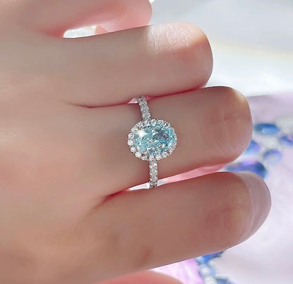 Oval Crushed Ice Blue Aquamarine Halo Fancy Ring 1.5ct