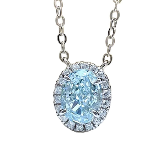 Oval Crushed Ice Blue Aquamarine Halo Pendant Necklace 1.5ct