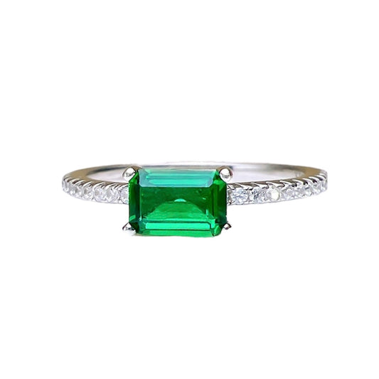 Emerald Cut Green Emerald Fancy Solitaire Stackable Ring 0.8ct