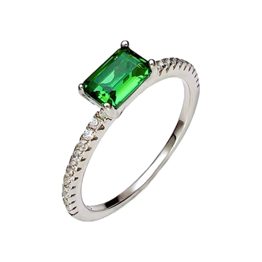 Emerald Cut Green Emerald Fancy Solitaire Stackable Ring 0.8ct