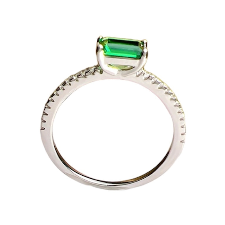 Emerald Cut Green Emerald Fancy Solitaire Stackable Ring 0.8ct