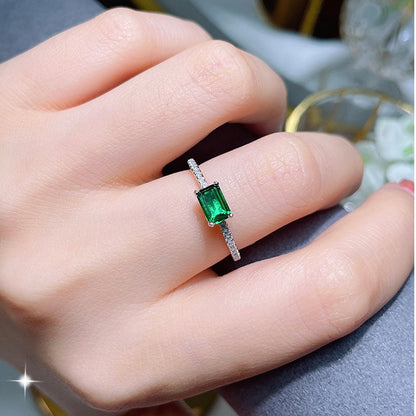 Emerald Cut Green Emerald Fancy Solitaire Stackable Ring 0.8ct