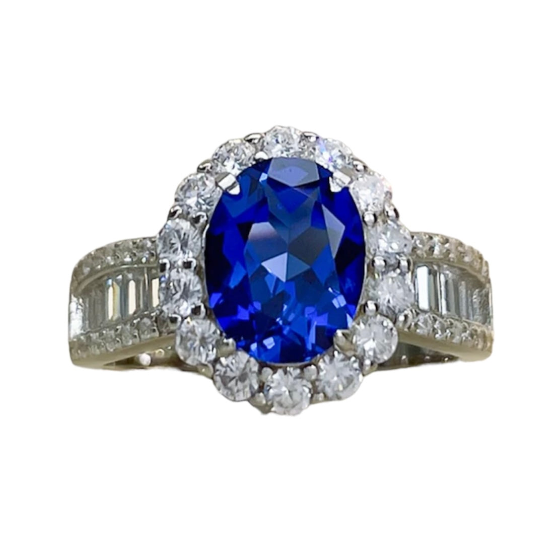 Luxury Oval Blue Sapphire Diamonds Halo Fancy Ring 3ct