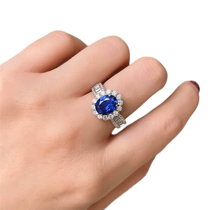 Luxury Oval Blue Sapphire Diamonds Halo Fancy Ring 3ct