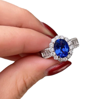 Luxury Oval Blue Sapphire Diamonds Halo Fancy Ring 3ct