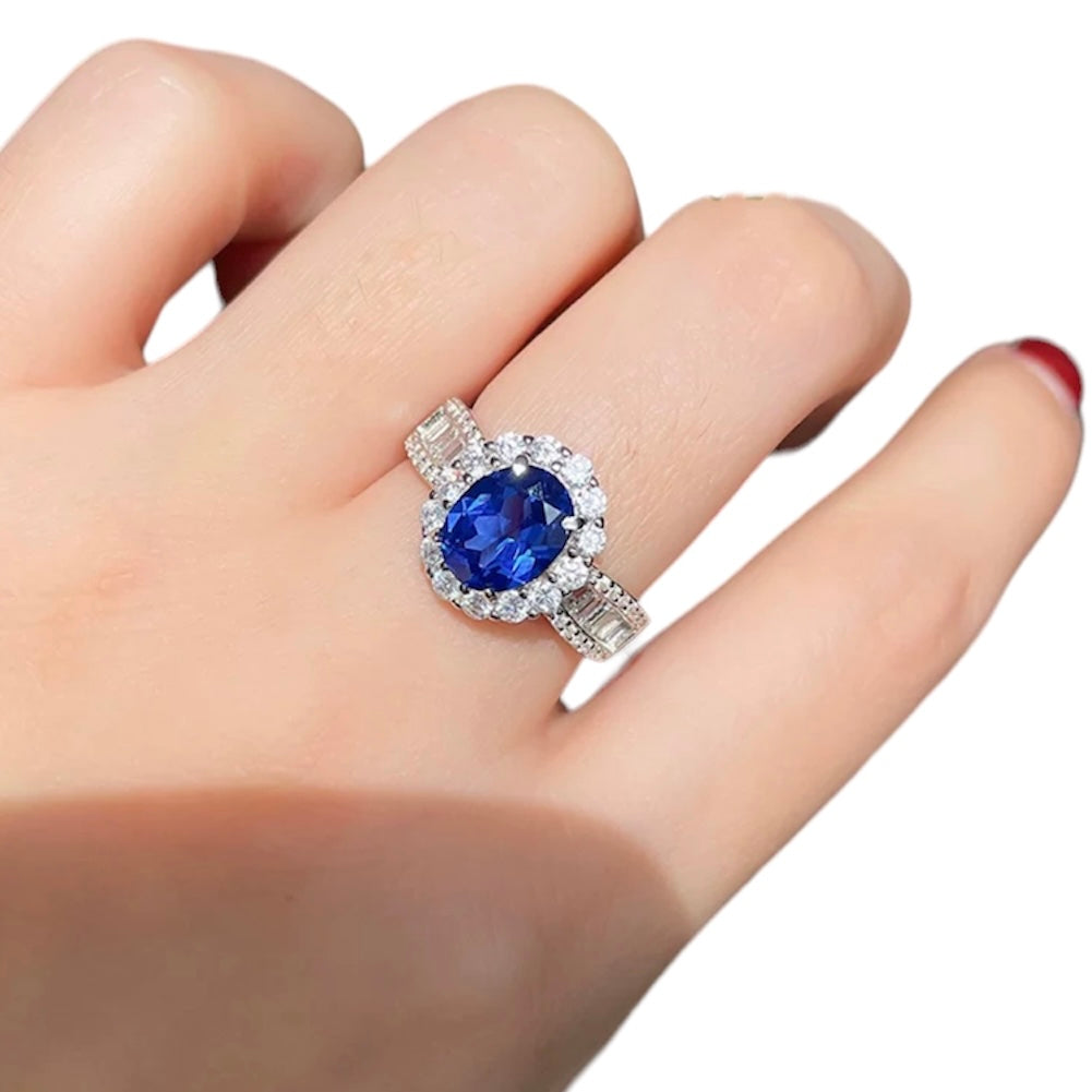 Luxury Oval Blue Sapphire Diamonds Halo Fancy Ring 3ct