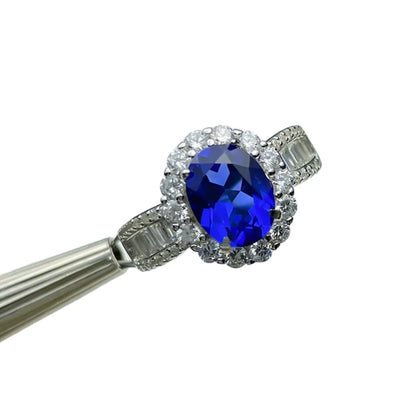 Luxury Oval Blue Sapphire Diamonds Halo Fancy Ring 3ct