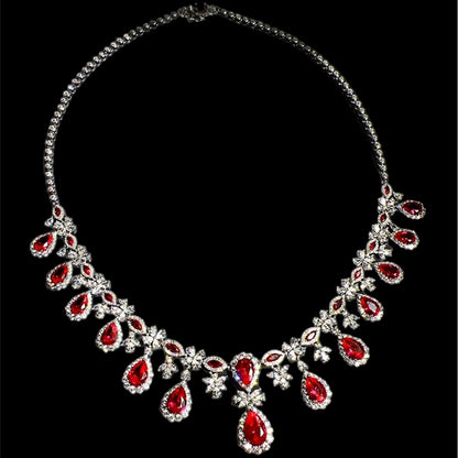 Exquisite Radiance Red Ruby Diamond Pear Halo Necklace