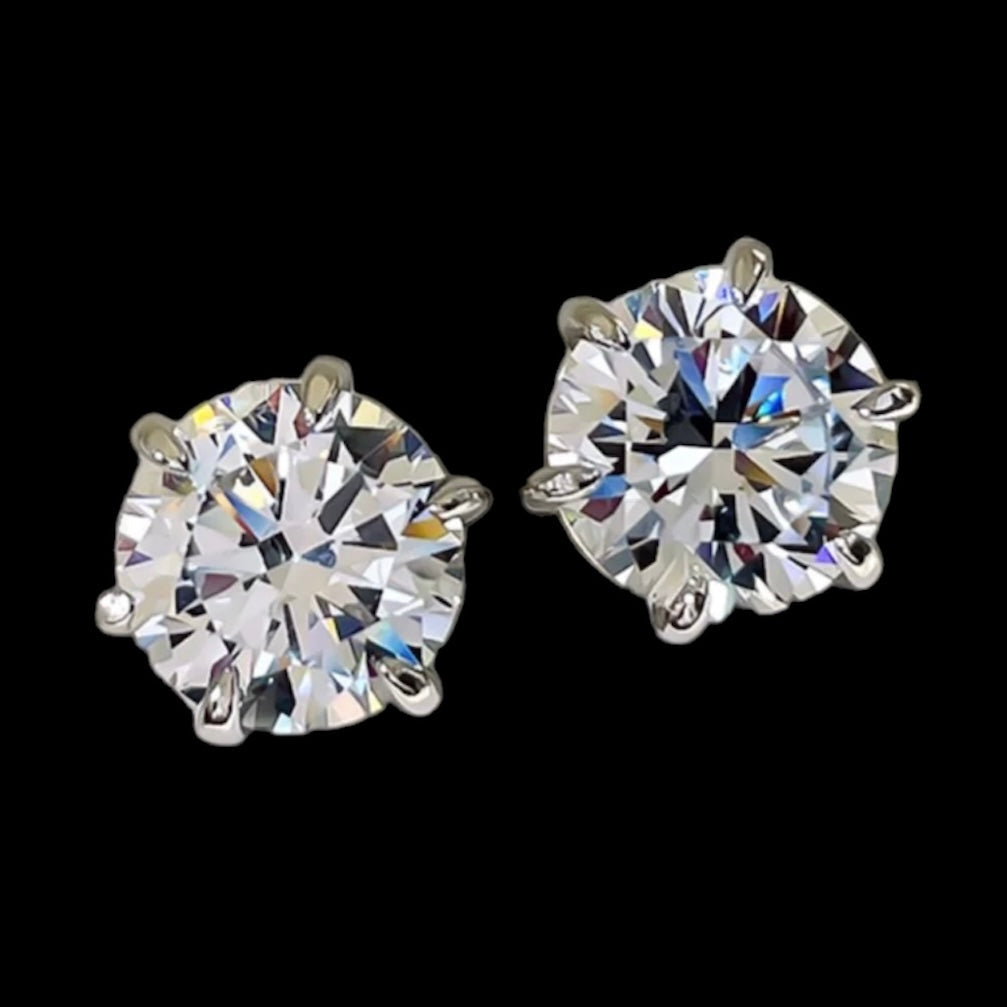 Round Brilliant Diamond Stud Earrings 2ct Each