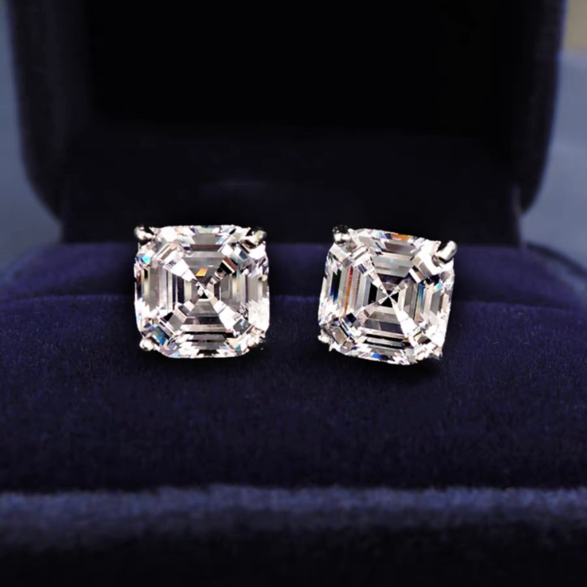 Square Asscher Cut Diamond Stud Earrings 1.5ct