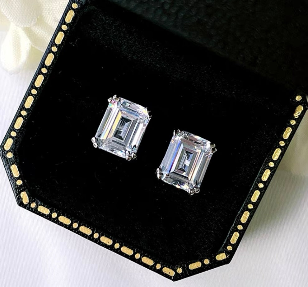 Emerald Cut Diamond Stud Earrings 4ct Each