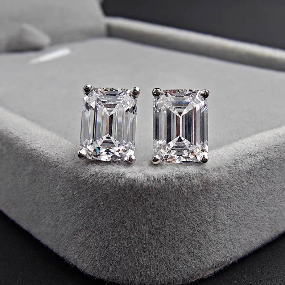 Emerald Cut Diamond Stud Earrings 2ct Each