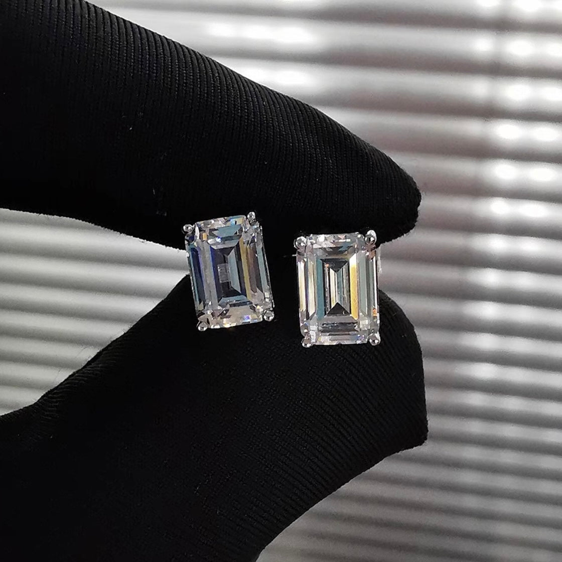 Emerald Cut Diamond Stud Earrings 2ct Each