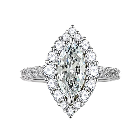 Marquise Diamond Halo Fancy Solitaire Ring 3ct