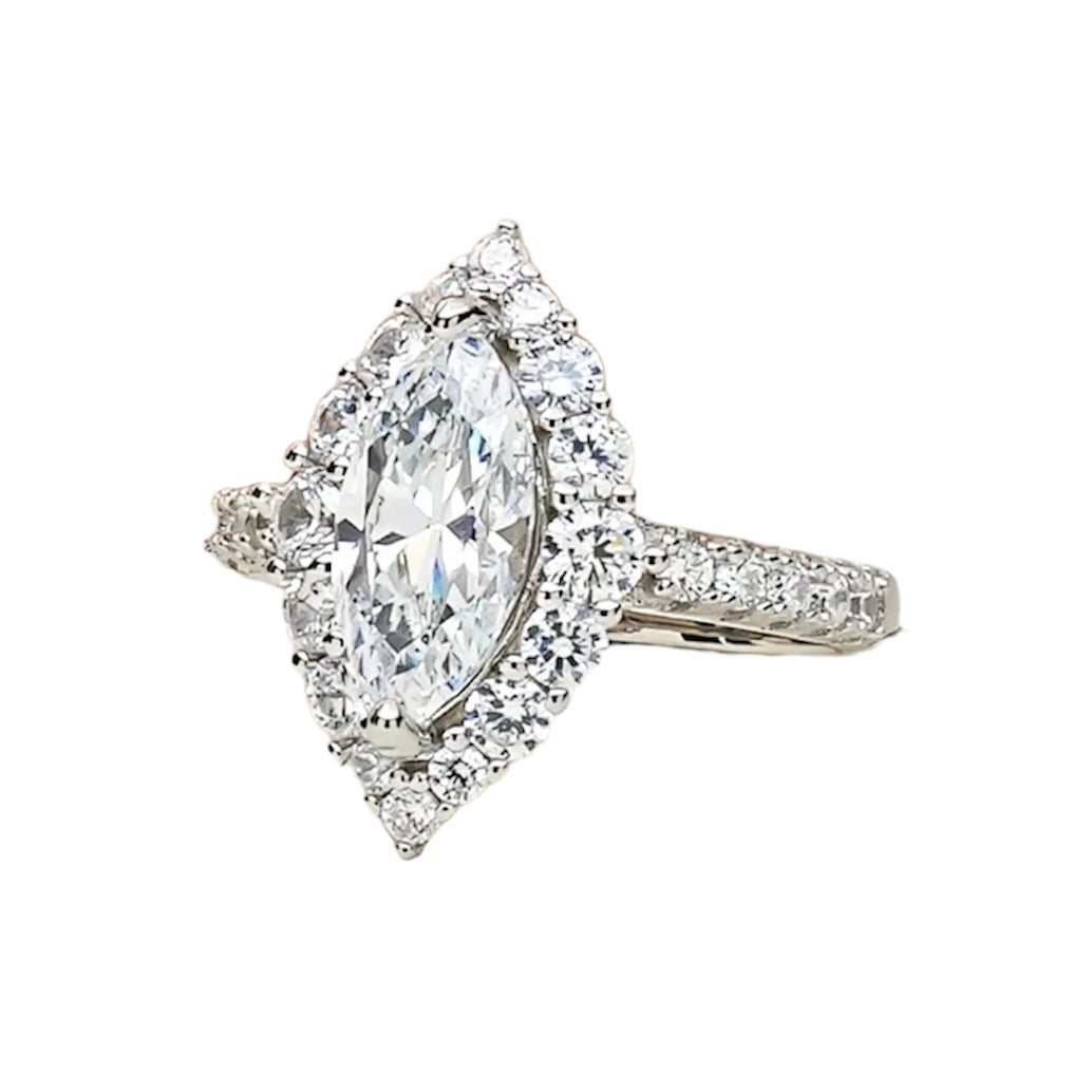 Marquise Diamond Halo Fancy Solitaire Ring 3ct