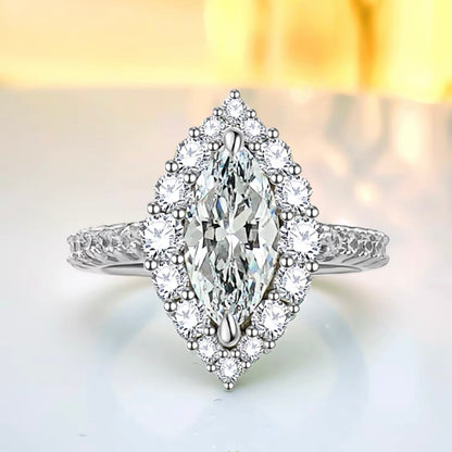 Marquise Diamond Halo Fancy Solitaire Ring 3ct