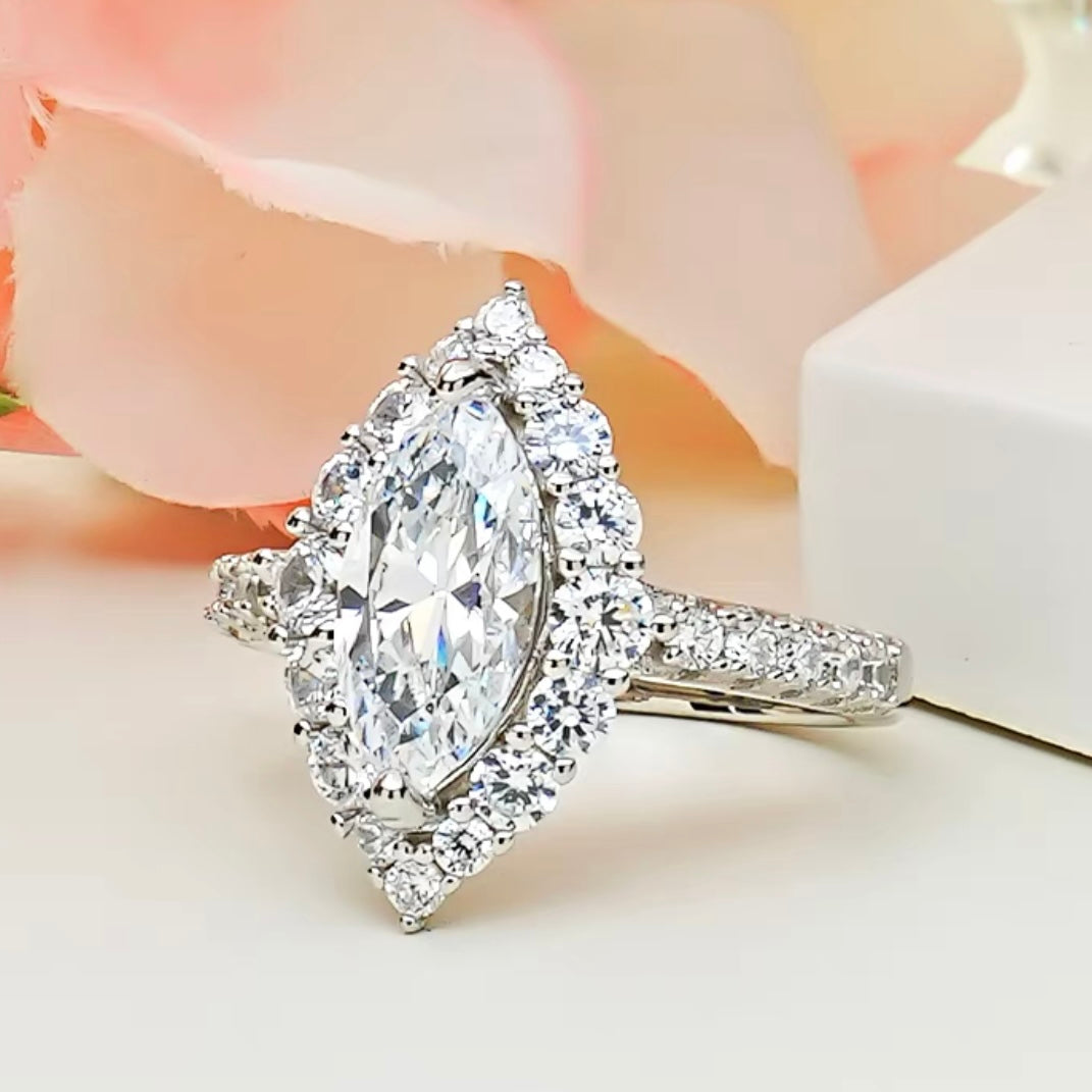 Marquise Diamond Halo Fancy Solitaire Ring 3ct