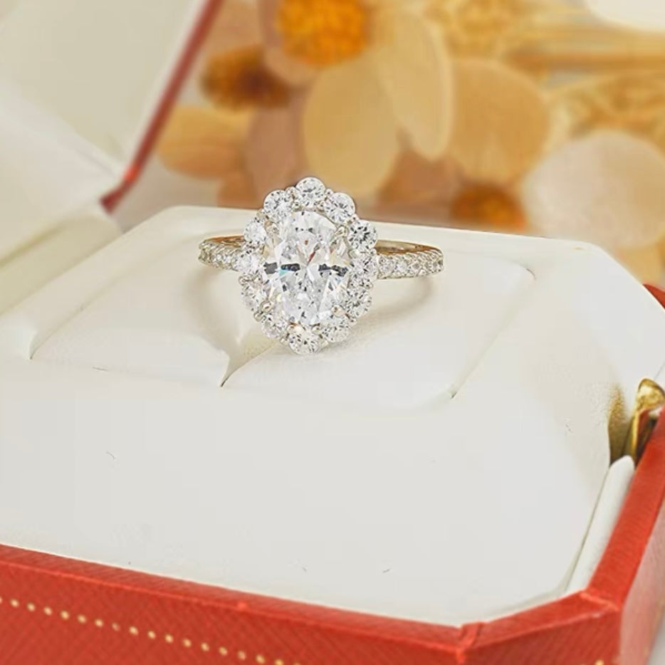 Oval Diamond Halo Fancy Solitaire Ring 3ct