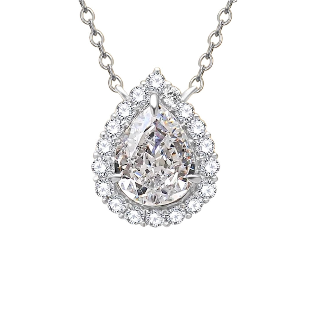 Pear Diamond Halo Fancy Pendant Necklace 3ct