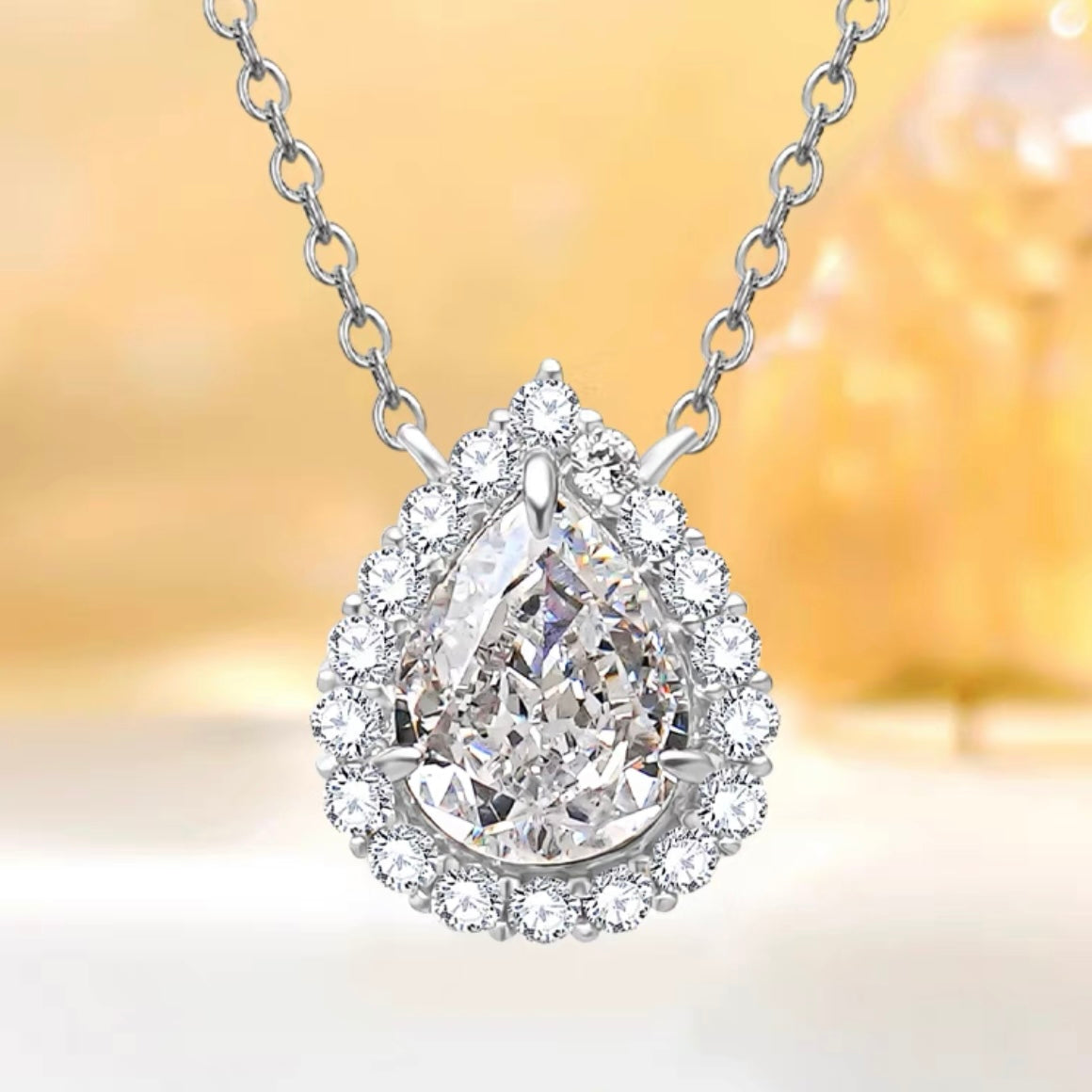 Pear Diamond Halo Fancy Pendant Necklace 3ct