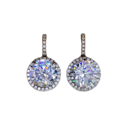 Round Brilliant Diamond Halo Dangle Earrings 5ct Each