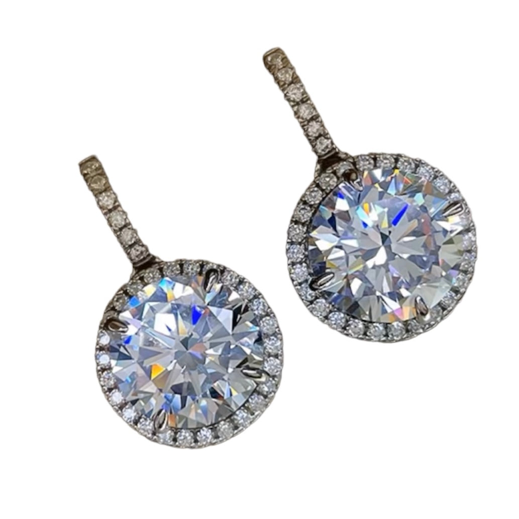 Round Brilliant Diamond Halo Dangle Earrings 5ct Each