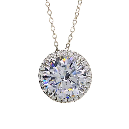 Round Brilliant Diamond Halo Pendant Necklace 5ct