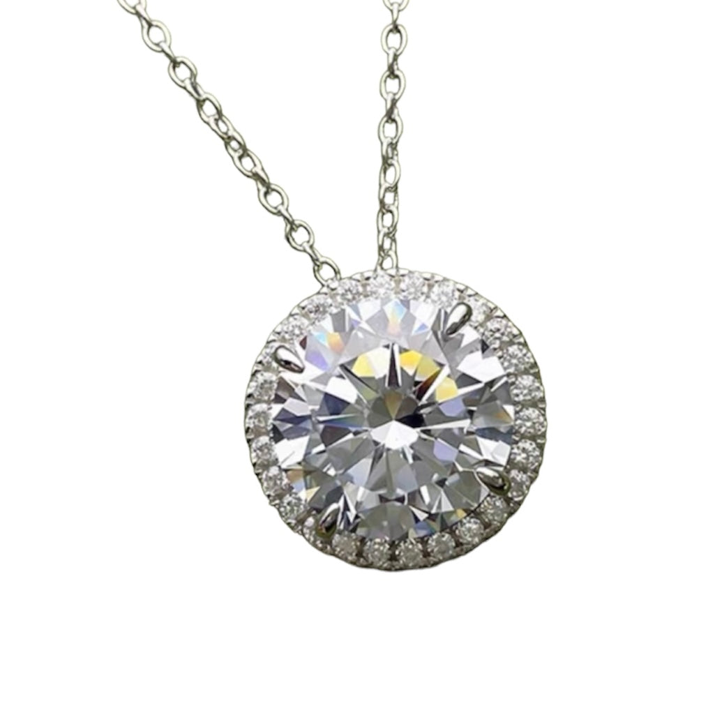 Round Brilliant Diamond Halo Pendant Necklace 5ct