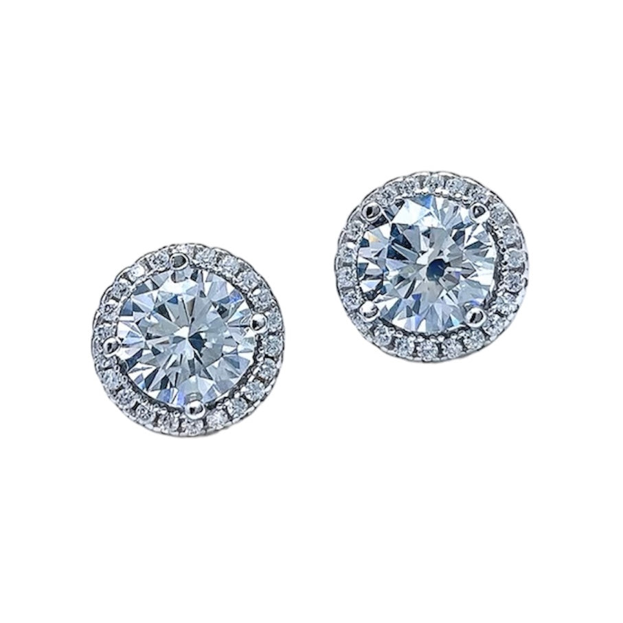 Round Brilliant Diamond Halo Stud Earrings 1ct Each