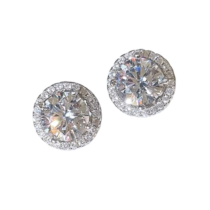 Round Brilliant Diamond Halo Stud Earrings 1ct Each