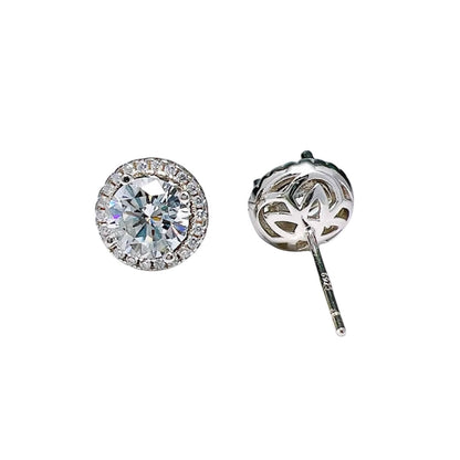 Round Brilliant Diamond Halo Stud Earrings 1ct Each