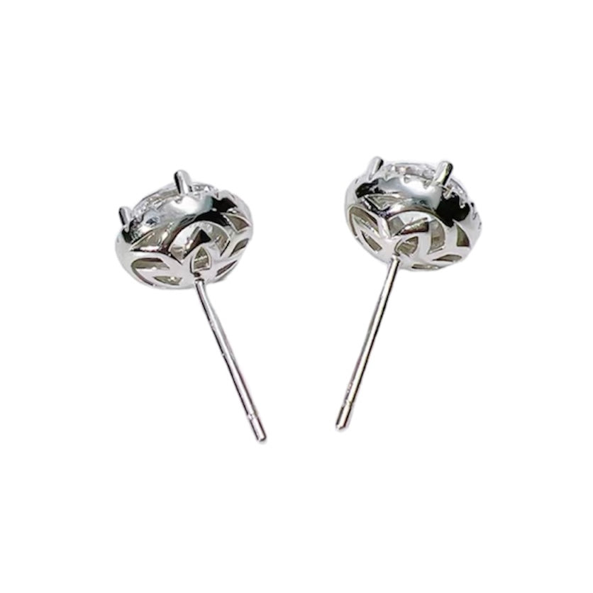 Round Brilliant Diamond Halo Stud Earrings 1ct Each