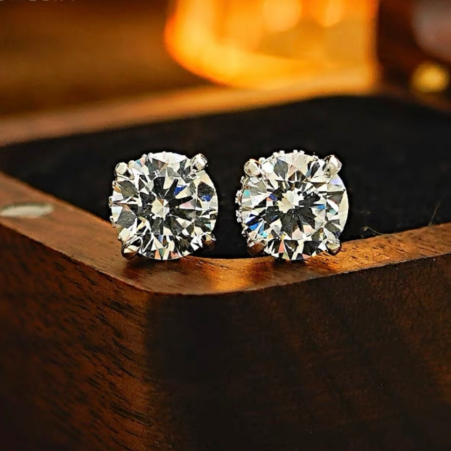 Round Brilliant Diamond Fancy Halo Stud Earrings 1.5ct Each