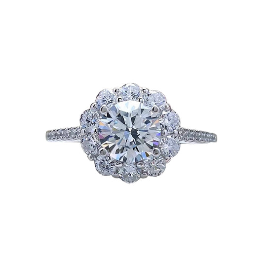 Round Brilliant Diamond Halo Solitaire Fancy Ring 1ct