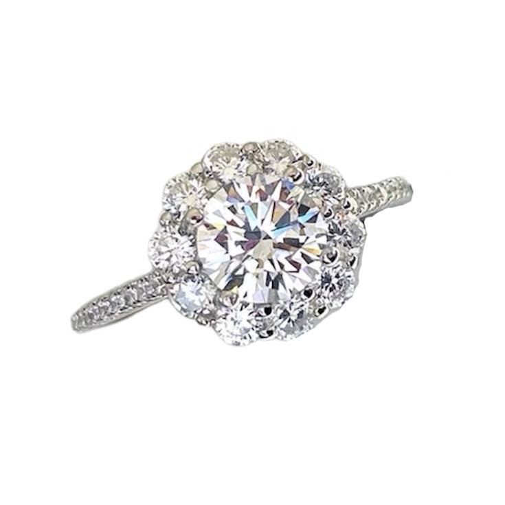 Round Brilliant Diamond Halo Solitaire Fancy Ring 1ct