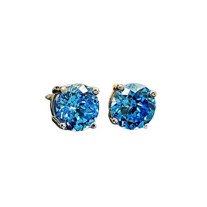 Round Crushed Ice Cut Fancy Blue Diamond Stud Earrings 2ct Each