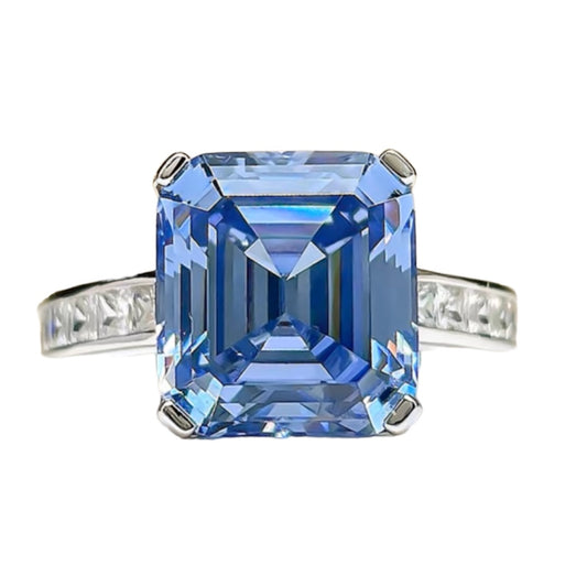 Rectangle Asscher Cut Fancy Vivid Blue Diamond Fancy Solitaire Ring 8ct