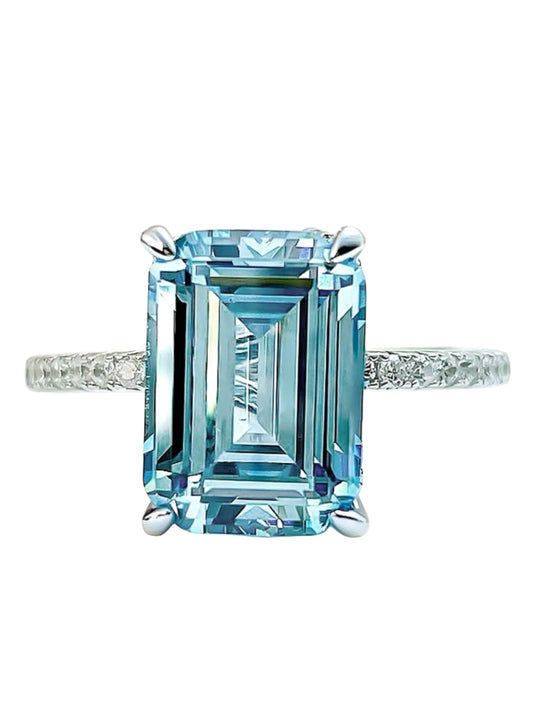 Emerald Cut Blue Aquamarine Fancy Solitaire Ring 4ct