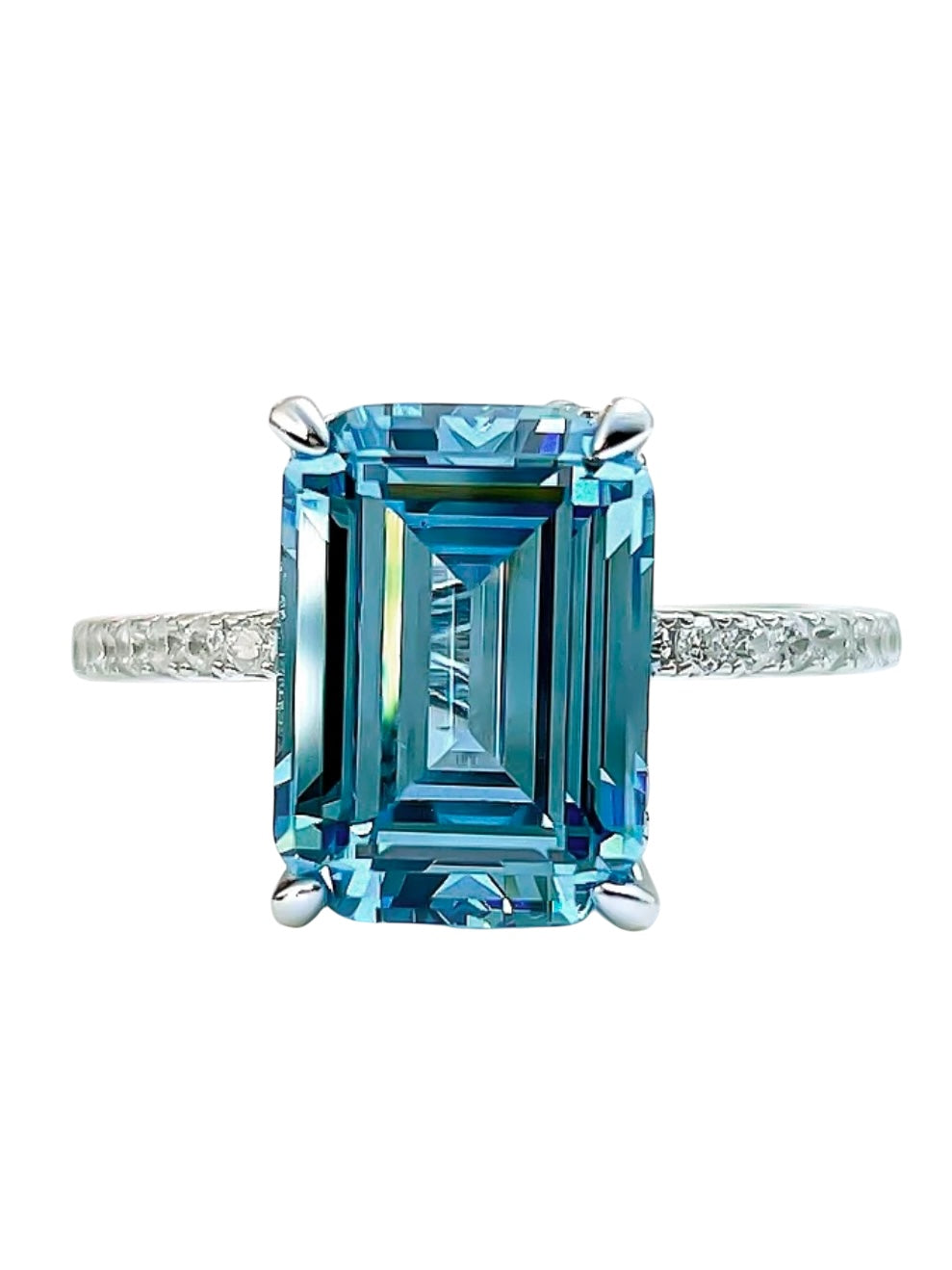 Emerald Cut Blue Aquamarine Fancy Solitaire Ring 4ct